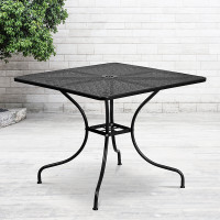 Flash Furniture CO-6-BK-GG 35.5'' Square Black Indoor-Outdoor Steel Patio Table 